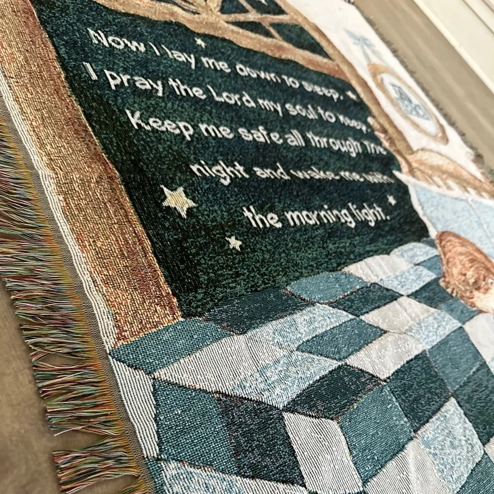 Children's Bedtime Prayer Throw Blanket Now I Lay Me Down to Sleep Boy Tapestry